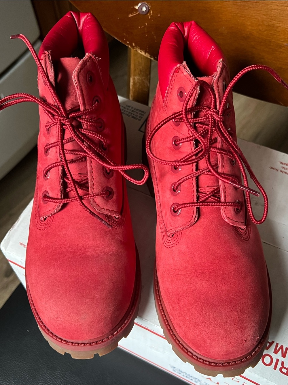 Timberland Premium 6" Waterproof Boots Bold Red Youth Sz 3Y VGC